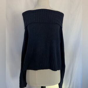 Hollister Women’s Off the Shoulder Navy Blue Sweater